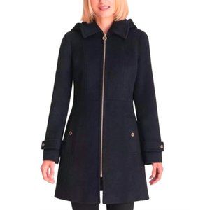 Michael Kors Navy Blue Petite Hooded Notched-Collar Trench Coat